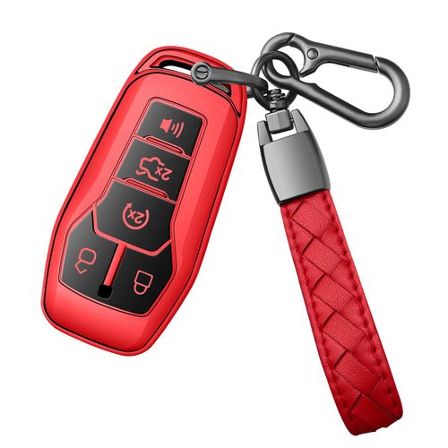 Sindeda for Ford Key Fob Cover with Keychain Premium Soft TPU Full Protection Key Case Shell Compatible with 2013-2016 Ford Fusion 2015-2017 Ford Mustang F-150 Explorer(Red)