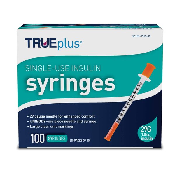 TRUEplus - Insulin Syringes 29g 1.0cc 1/2" (Pack of 100)