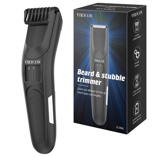VIKICON Beard Trimmer Men, Cordless Hair Clippers, Electric Hair Trimmer for Men Rechargeable, Adjustable Facial Stubble Trimmers w/40 Length Settings&2 Combs, Professional Haircut Shaving Machine