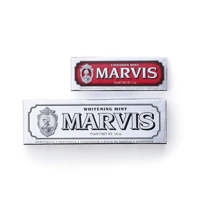 Marvis Value Set of Whitening Mint Toothpaste 3.7 fl oz (75 ml) + Cinnamon Mint Toothpaste, Combines Cinnamon’s Sweetness with Refreshing Mint, Oral Care, Made in Italy