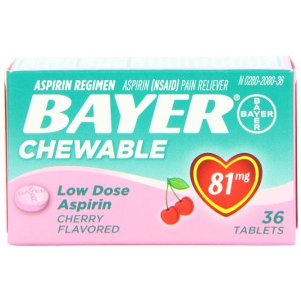 Bayer Chewable Low Dose Baby Aspirin Cherry 81 Mg 36-Count (Pack of 3)