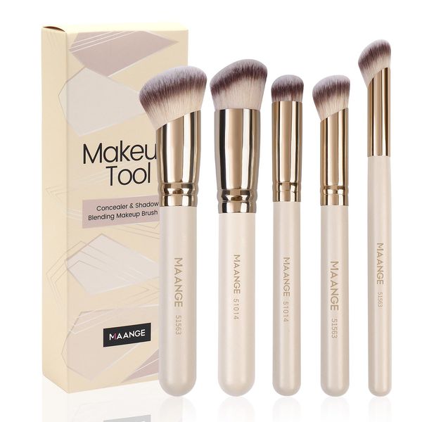 Make-up-Pinsel-Set MAANGE 5-teilig Gesichts-Make-up-Pinsel Foundation Concealer Konturpinsel, Schminkpinsel Set in Premiumqualität, Beige