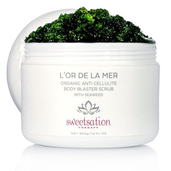 Sweetsation Therapy / YUNASENCE L'OR DE LA MER Organic Anti Cellulite Body Blaster Scrub with Sea Salt, Seaweed, Lemongrass 12oz Smoothing Exfoliating Moisturizing Skin Massage Treatment.