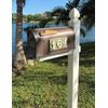 Mailbox with 3 number tile address on each side. weatherproof poly. Applewood.