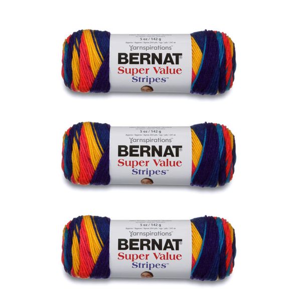 Bernat Super Value Yarn, 3 Pack, Candy Store Stripes 3 Count
