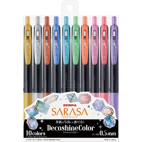 ZEBRA JJ15-10C-SH Gel Ballpoint Pen Sarasa Clip 0.5mm Deco Shine Color Set of 10 Colors