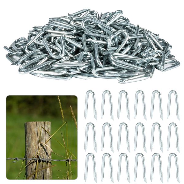 Sukh 210 PCS U Fence Staples - Galvanized U Shaped Nails Heavy Duty Staples Fencing Staples U Nails for Wood fencing barbwire fence (Siver）