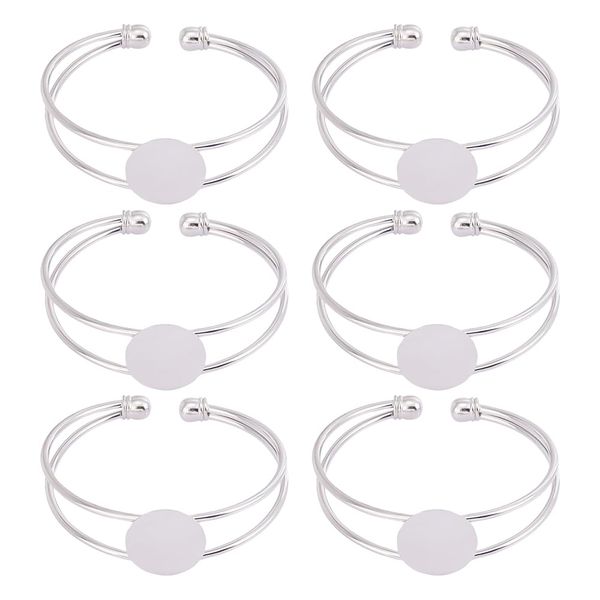 UNICRAFTALE 6 Pcs Bezel Tray Blank Bangle 18mm Adjustable Bezel Bracelets Settings Brass Bangles Round Bracelet Cuff Bangles Bracelet Blanks for Crafting DIY Jewelry Making