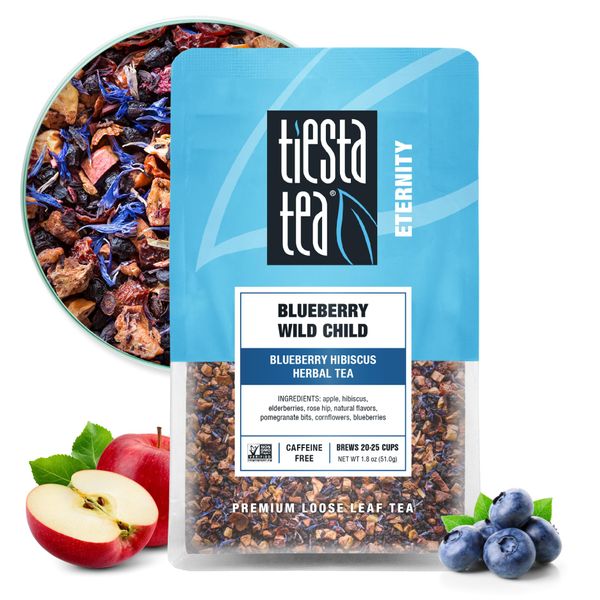 Tiesta Tea - Blueberry Wild Child, Blueberry Hibiscus Herbal Tea, Premium Loose Leaf Tea Blend, Non-Caffeinated Fruit Tea, Make Hot or Iced Tea & Brews Up to 25 Cups - 1.8oz Resealable Pouch