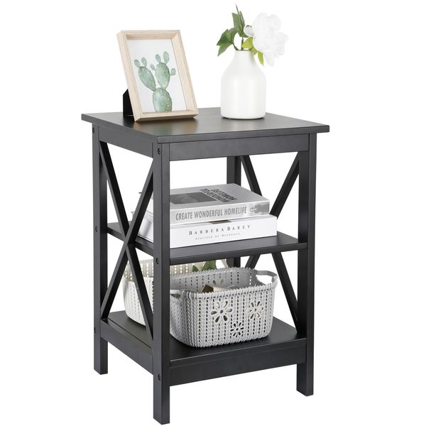 End Table Sofa 24 Inch X-Design Side End Storage Shelf Black