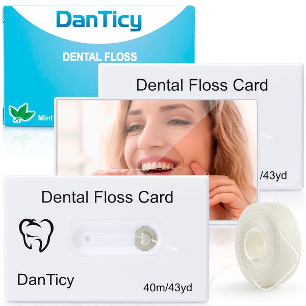 Dental Floss Deep Clean Waxed Floss in a Credit Card with Mirror,Perfect for People with Tight & Small Gaps Between Teeth Slides Smoothly & Easily,PFAS Free | Mint Flavored,40m,3 Pack(About 131Yards)