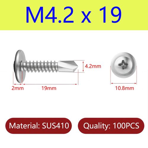 Qrity Self Tapping Screws M4.2 x 19 mm, Drill Tail Self Drilling Screws, Stainless Steel Screws, Round Head Phillips Self Drilling Screws, 100 PCS