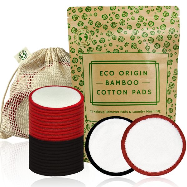 22 PCS Reusable Cotton Pads Cotton Wool Pads with Laundry Bag, Washable 3 layer Makeup Remover Pads with Kraft Pouch for Storage, Bamboo Face Pads Suitable for all Skin Types