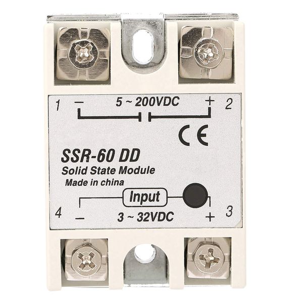 Solid State Relay Module, SSR-60DD 60A Input 3-32VDC Output 5-200VDC, DC-DC Solid State Relay for Industrial Automation Process