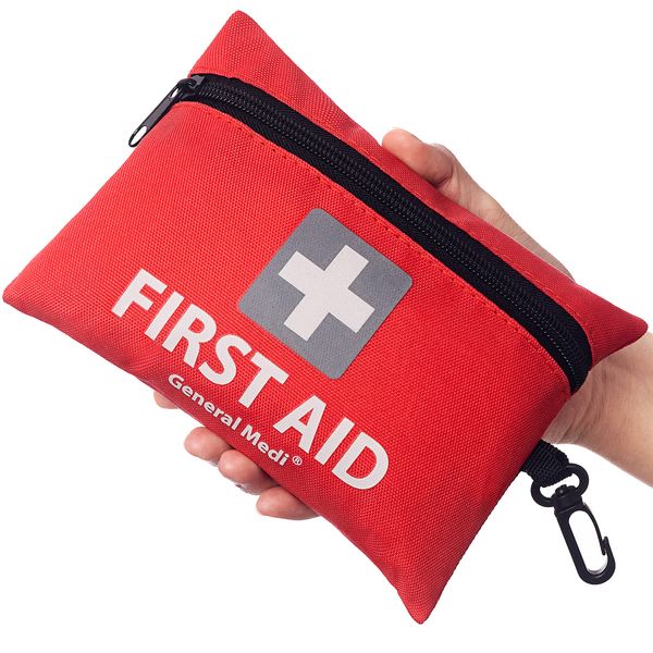 Mini First Aid Kit, 92 Pieces Small First Aid Kit - Includes Emergency Foil Blanket, CPR Respirator, Scissors for Travel, Home, Office, Vehicle, Camping, Workplace & Outdoor (Red)