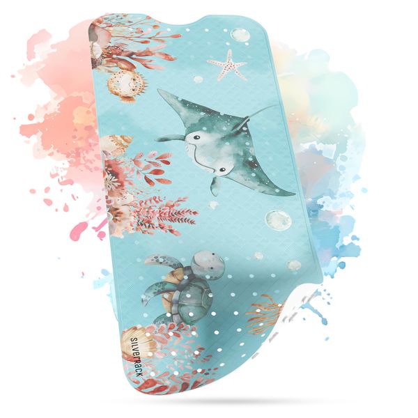 SilverRack Badewannenmatte Kinder rutschfest [100x40cm] - Antirutschmatte Badewanne BPA frei - Badematte Kinder - für Baby & Kinder - Antirutsch Matte - Bath Mat - Rochen Unterwasserwelt Grün