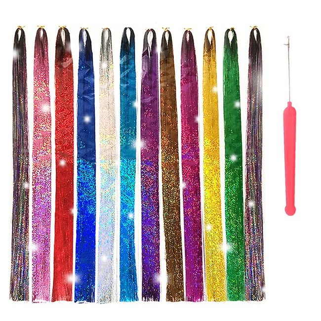 Hair Tinsel Kit Heat Resistant 44 inch Sparkling Shiny Tinsel Hair