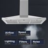 36 inch Wall-Mounted Kitchen Range Hood 450CFM Stainless Steel Baffle Filter LED