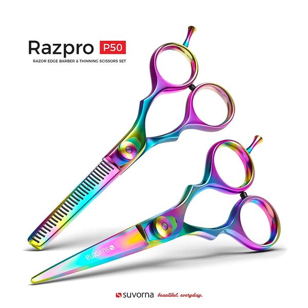 Suvorna 5,5 zoll haarschneideschere set - haarschere friseurschere - hair cutting scissors - friseur schere, barber scissors - Ausdünnen Schere. Exklusiv für Damen/Herren, Salongebrauch (2-teilige)