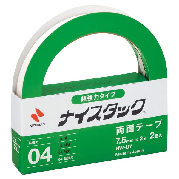 Nichiban NW-U7 Double-Sided Tape Nystack (Super Strong), 2 Rolls, 0.3 inches (7.5 mm) x 6.6 ft (2 m)