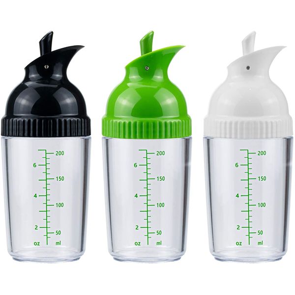 Nicunom 3 Pack Salad Dressing Shaker, 7 Oz Good Grips Dressing Mixer Shaker Bottles, Black & White & Green