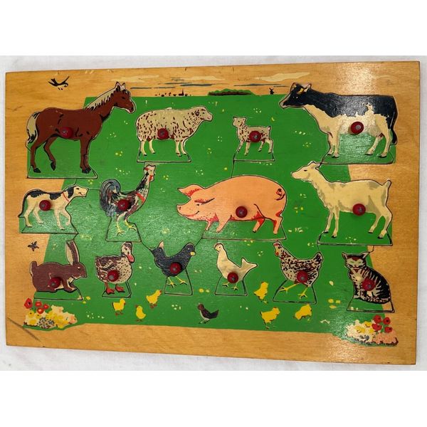 Vintage Farm Animals Wooden Puzzle Dutch Farm Toy