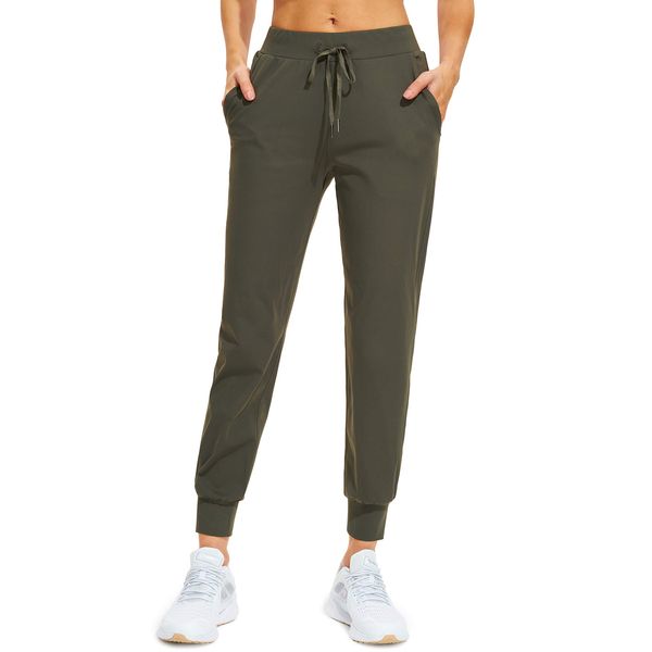 Libin Jogginghose Damen - Jogging Hose Sporthose Frauen| Sweatpants Slim Fit Freizeithose Lang| Fitness Trainingshose High Waist| Jogger Pants mit Taschen, Olivgrün, XS