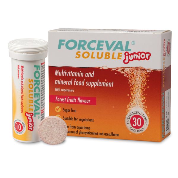 Forceval Soluble Junior 23 Vitamins and Minerals, Kid’s Multivitamin Drink, Including Vitamins C, D, B12, A and B6 to Help Support a Healthy Immune System, 30 effervescent Tablets