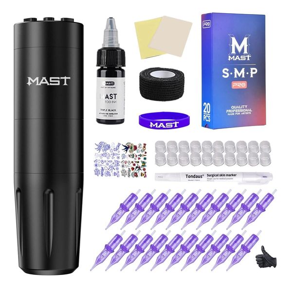 Mast Tattoo Wireless Gun Kit Rotary Pen Machine Speed Adjust Frequency Display