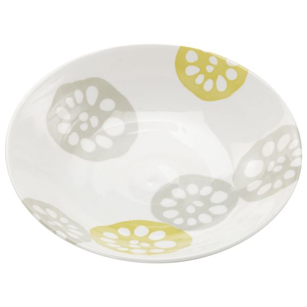 Hayashi Kinnosuke Shoten 130923 Mino Pot, Lightweight, Shallow Pot, Platter, Lotus Root, Yellow, Approx. Diameter 8.8 x Height 1.8 inches (22.3 x 4.5 cm), Microwave and Dishwasher Safe, Made in Japan