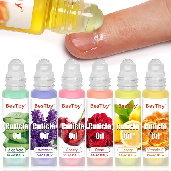 BesTby Cuticle Oil - Cuticle Oil for Nails Repaired Dryness Damaged Nails and Cuticle, Nail Oil Cuticle Moisturizes and Strengthener Nail Care, 6pcs/10ml Rollerball