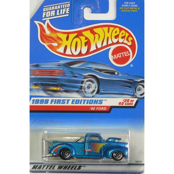 Hot Wheels - 1998 First Editions - 1940 Ford Pickup - Die Cast - #20 of 40 Cars - Blue Metallic Paint - Collector #654 - Limited Edition - Collectible 1:64 Scale