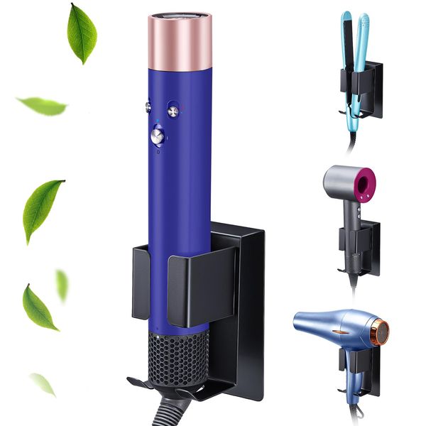 LOXSUN Glätteisen Halterung Schwarz, Föhnhalter Wand, Fönhalter Ohne Bohren, Wandhalterung Lockenstab Glätteisen Halter, Föhn Halterung Für Styler Zubehör, Glättbürste, Haartrockner Aufbewahrung