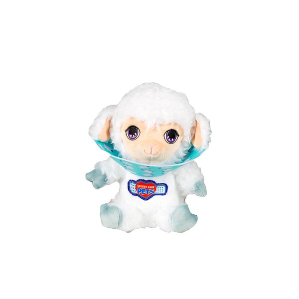 Urgent Care Pets - Talking Interactive Toy Pet White Lamb with Cyan Cone - Includes Band-aid on Stomach with Booboo Underneath