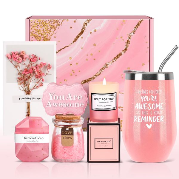 OFKAIS Birthday Gifts for Women - Relaxing Spa Gifts Basket Set for Women Her Mom Grandma Daughter Sister Wife Girlfriend Female Friends Coworker Teachers, Unique Bath Set Gifts for Women (Pink)