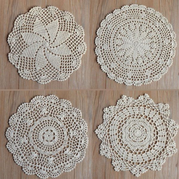 SouthMage 4 Hand Crochet Round Lace Doilies 12 inches For Table Placemats