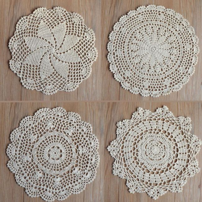 SouthMage 4 Hand Crochet Round Lace Doilies 12 inches For Table Placemats