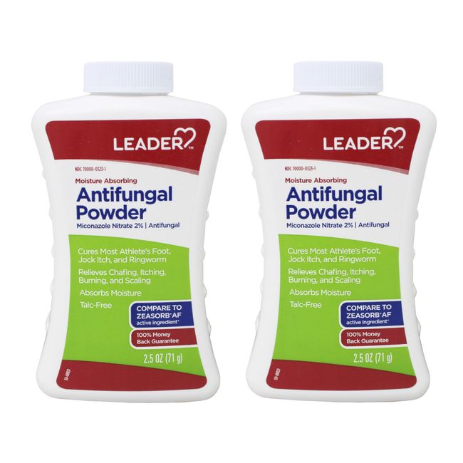 Leader Antifungal Powder, 2.5 Oz - Micanzole Nitrate 2%, Talc-Free Pack of 2