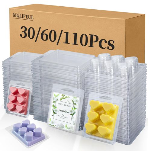 MGLIFEUL Wax Melt Container Clamshell Packaging Mold Box Stand for Plastic Clear Empty Wax Candle Melt Tart Packaging Cube Container Clamshell Mold Holder Organizer Tray Empty Shape Bulk wth Lids