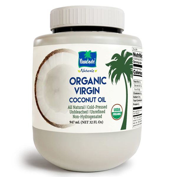 Parachute Naturalz Extra Virgin Coconut Oil | 100% Organic Cooking Oil, Hair Oil and Skin Oil | Cold Pressed | USDA Certified | 32 Fl. Oz Jar