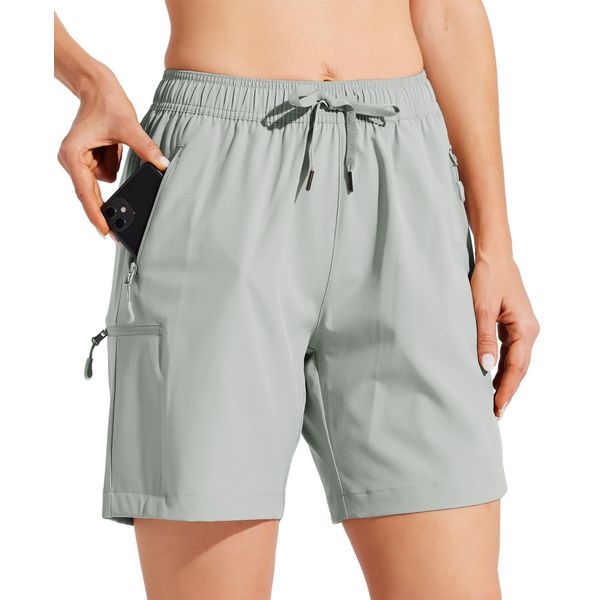 WILLIT Damen Cargo Shorts Wanderhose schnelltrocknend Wandern aktiv Shorts leichte Sport Sommer Shorts mit Taschen Hellgrau M