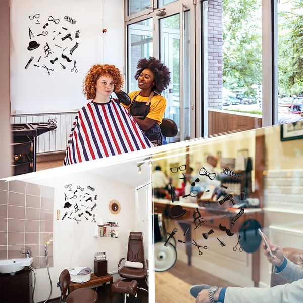 SUPERDANT Hair Beauty Salon Wandtattoo Art Vinyl Rasierer Pin Set Haarschnitt Friseurwerkzeuge Abnehmbare Selbstklebende Wandaufkleber Für Barber Shop Wall Decor 39x60 cm