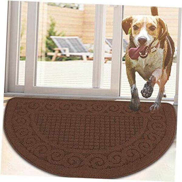 Half Round Indoor Door Mat 18"X30",Non Slip Machine Washable 2 Pack Brown