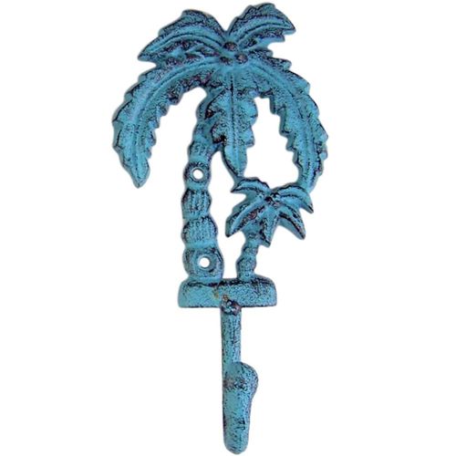 Neletao Palm Tree Cast Iron Wall Hooks Outdoor Towel Hooks 8 Inch (1, Blue)