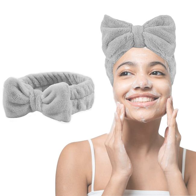 Androxeda Spa Stirnband Bowknot Haarband für Make up Korallenvlies Haarbänder Elastischer Bad Dusche Kopfwickel für Frauen Mädchen Gesicht Waschen Dusche Sport Hautpflege