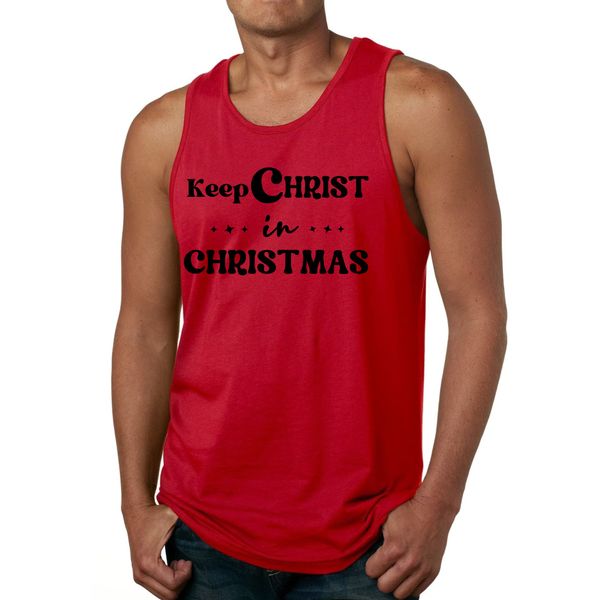 Mens Fitness Tank Top Graphic T-shirt Keep Christ in Christmas, - Red / XS