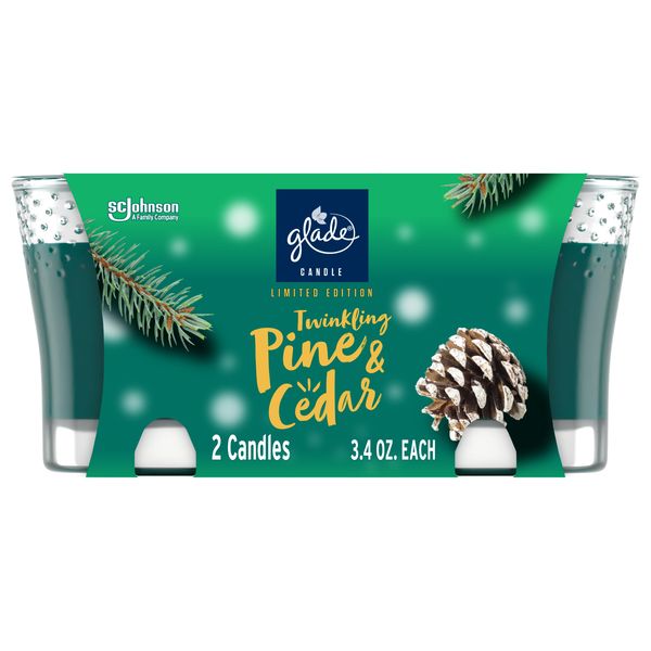 Glade Candle Jar, Air Freshener, Twinkling Pine & Cedar, 3.4 oz, 2 Count