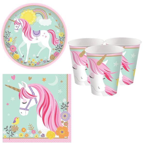 Unicorn Party Supplies Magical Unicorn Tableware Set Paper Plates Cups Napkins Birthday Party Celebration