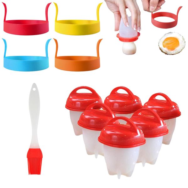 11 Pcs Silicone Egg Boiler Set, Portable Egg Cooker with Omelette Maker Oil Brush, Non Stick Egg Boiler Cups for Poached Eggs, Mini No Shell Egg Poacher for Kitchen Breakfast, Travelling