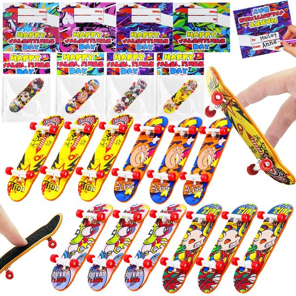 28 Pack Prefilled Valentines Cards for Kids Finger Skateboards Classroom Exchange Gifts for Student, Valentines Finger Sports for Boy Girl Valentines Party Favors Class Prizes Goodie Bag Stuffers